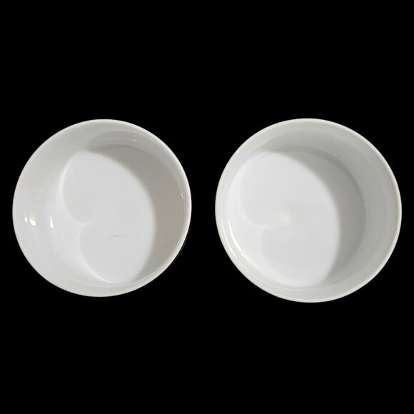 Pair of Antoinette Pedestal Dessert Bowls Black & Aqua Scroll Design, 3.5” Wide - Picture 4 of 5